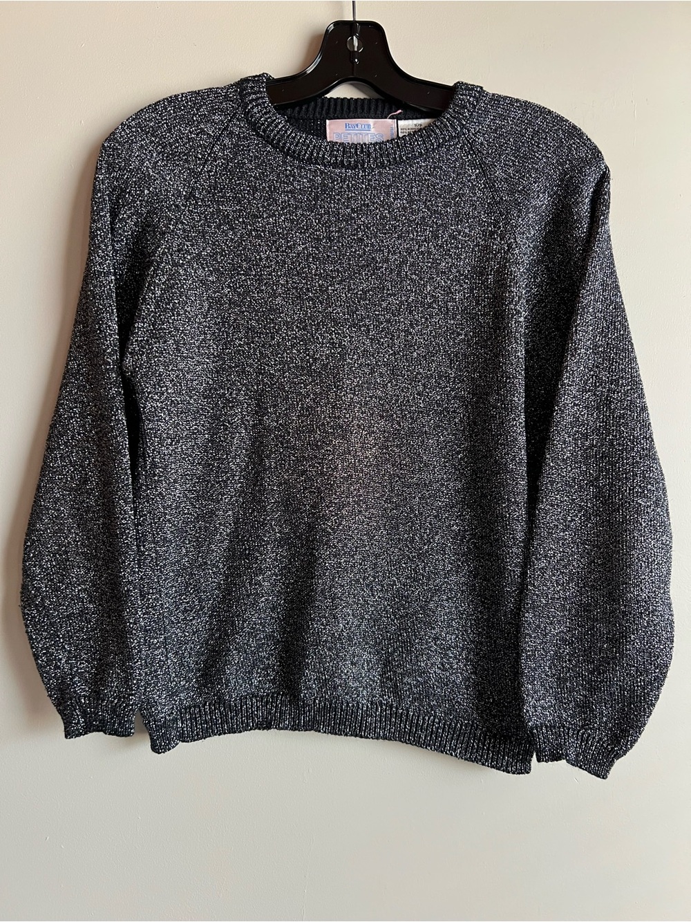 Bay Club Small Petites Metallic Black Silver Knit Sweater Women’s Small Vintage